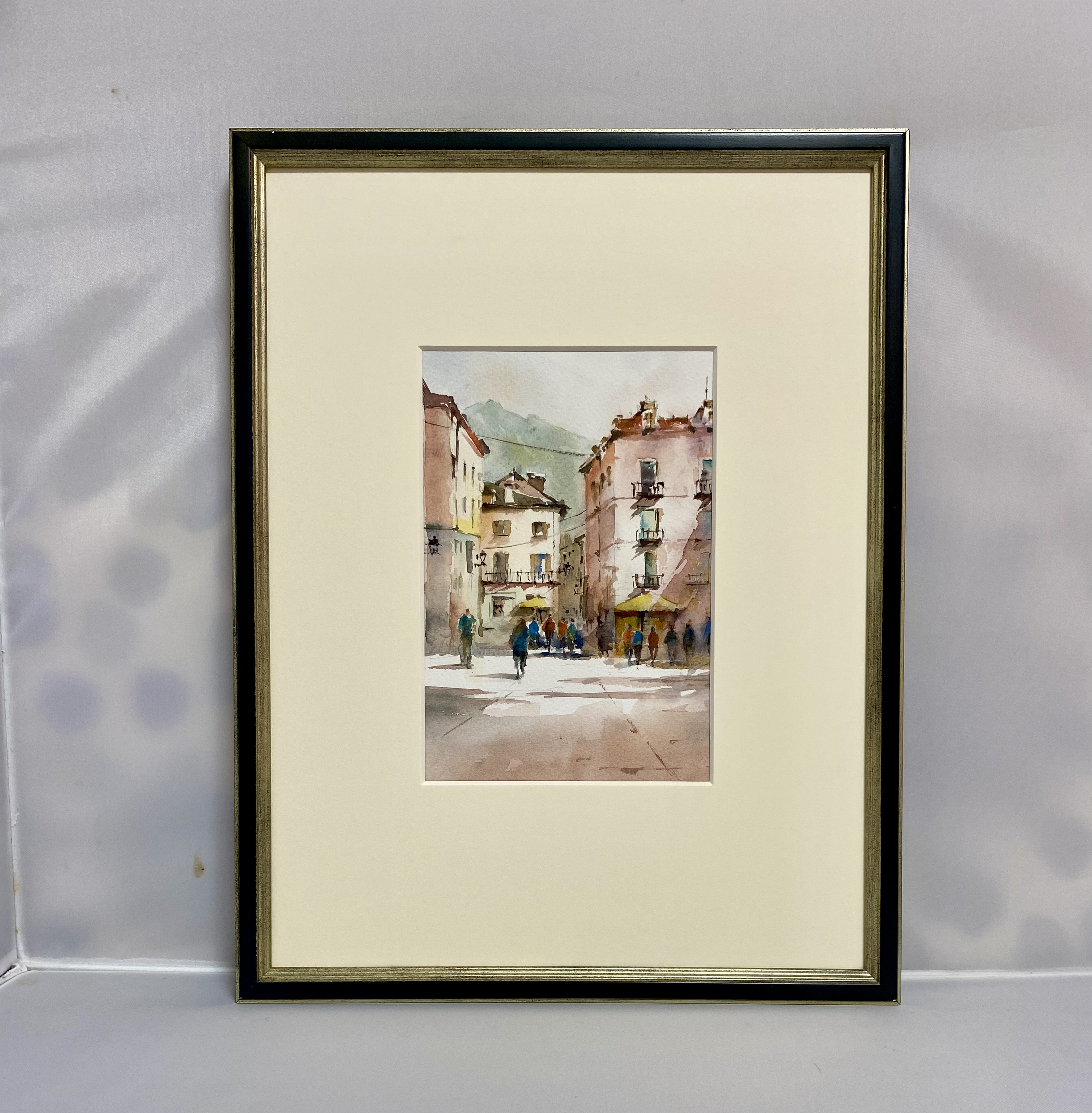 1419 「イタリア ある村の風景」A4サイズ、水彩画、風景画、原画 眠