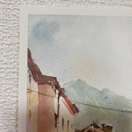 199）原画 水彩画 風景画 イタリアの小さな村 絵画 マグリット0125