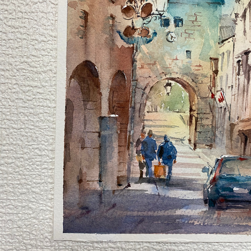 200）原画 水彩画 風景画 南フランスの小さな村 絵画 マグリット