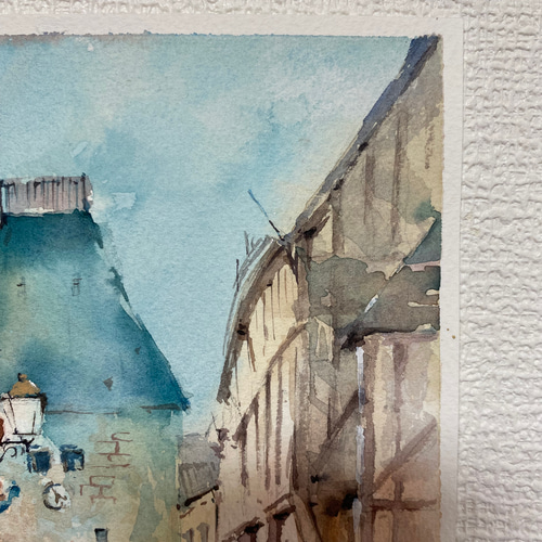 195）原画 水彩画 風景画 南フランスの小さな村 絵画 マグリット