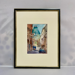 200）原画 水彩画 風景画 南フランスの小さな村 絵画 マグリット