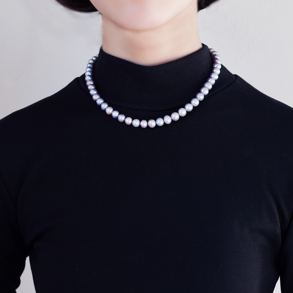 ☆シルバーパール（淡水真珠）の一連ネックレス　～銀花 7枚目の画像