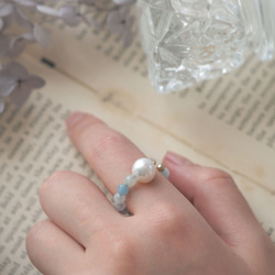 | 2way | 海藍寶石 x 淡水珍珠戒指手鐲 | 耳骨夾/戒指 | 三月和六月生日石 第10張的照片