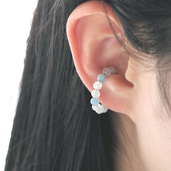 | 2way | 海藍寶石 x 淡水珍珠戒指手鐲 | 耳骨夾/戒指 | 三月和六月生日石 第9張的照片