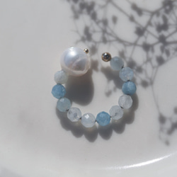 | 2way | 海藍寶石 x 淡水珍珠戒指手鐲 | 耳骨夾/戒指 | 三月和六月生日石 第4張的照片