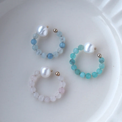 | 2way | 海藍寶石 x 淡水珍珠戒指手鐲 | 耳骨夾/戒指 | 三月和六月生日石 第14張的照片