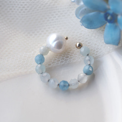 | 2way | 海藍寶石 x 淡水珍珠戒指手鐲 | 耳骨夾/戒指 | 三月和六月生日石 第2張的照片