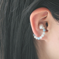 | 2way | 海藍寶石 x 淡水珍珠戒指手鐲 | 耳骨夾/戒指 | 三月和六月生日石 第8張的照片