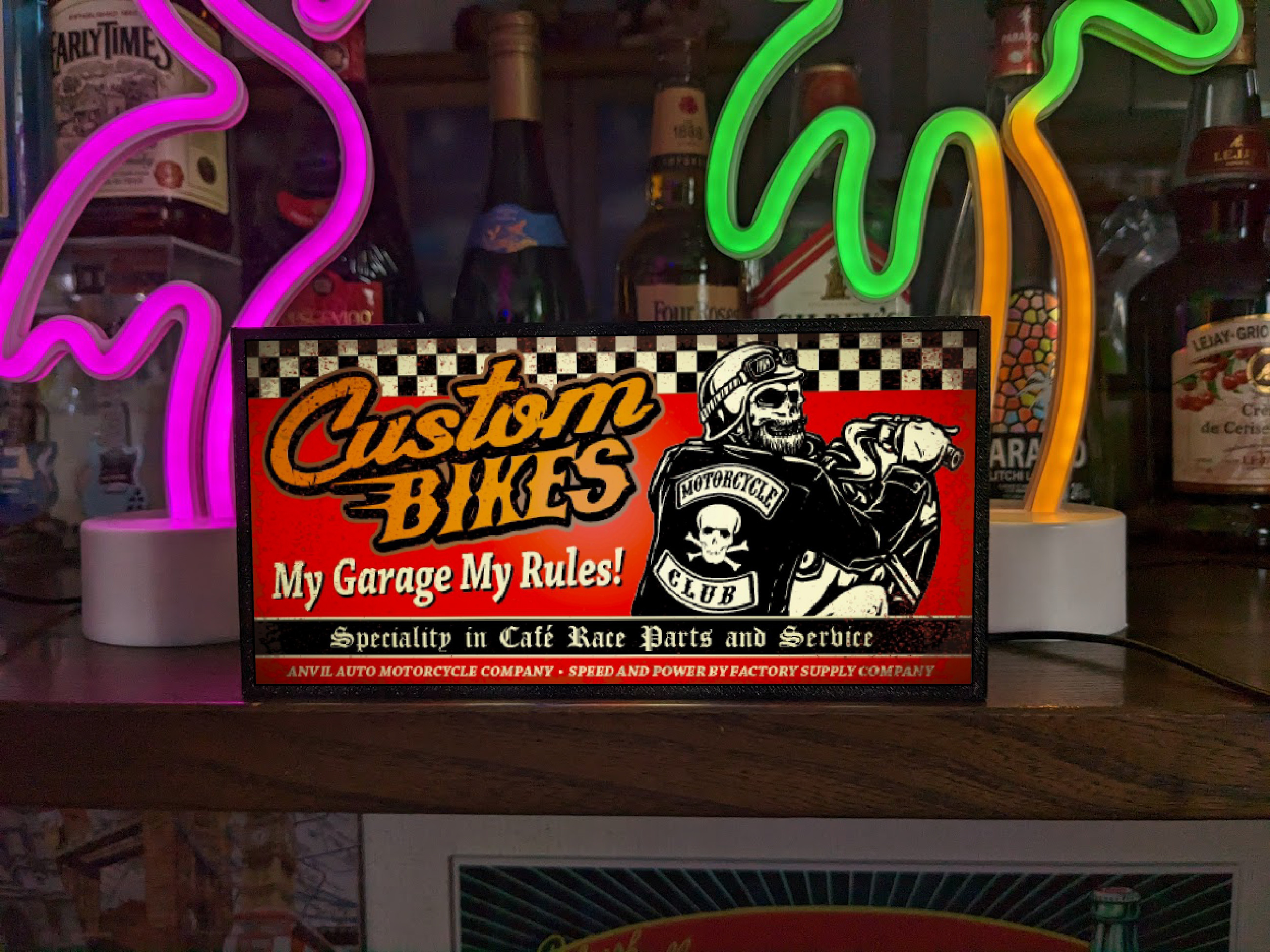 【オーダー無料】カスタムバイク スカル 骸骨 ドクロ ライダー ガレージ ルール ランプ 看板 置物 雑貨 ライトBOX 4,828円