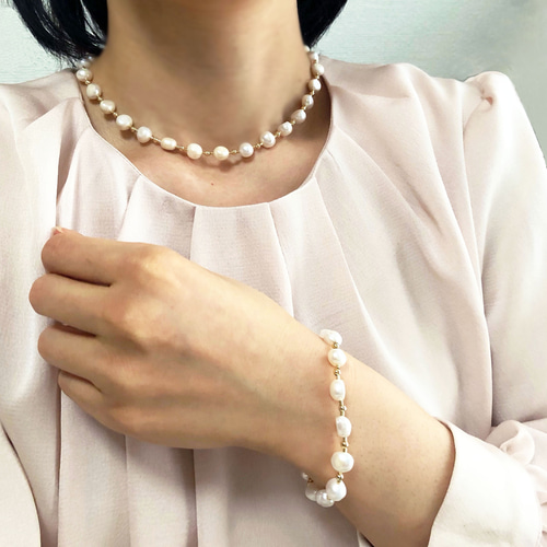 MEJURI☆14Kゴールド＆マイクロ淡水パール ブレスレット miroir 淡水パールブレスレット(ゴールド色) | Grandma's Pearl