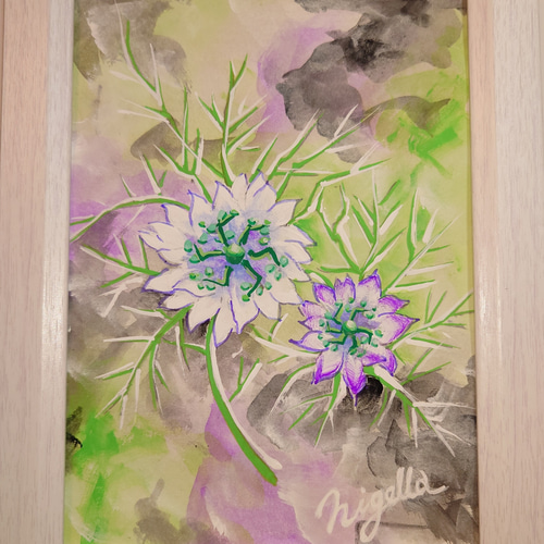 絵画 アクリル画 肉筆画 ニゲラ（和名、クロタネソウ） 絵画 このりん 