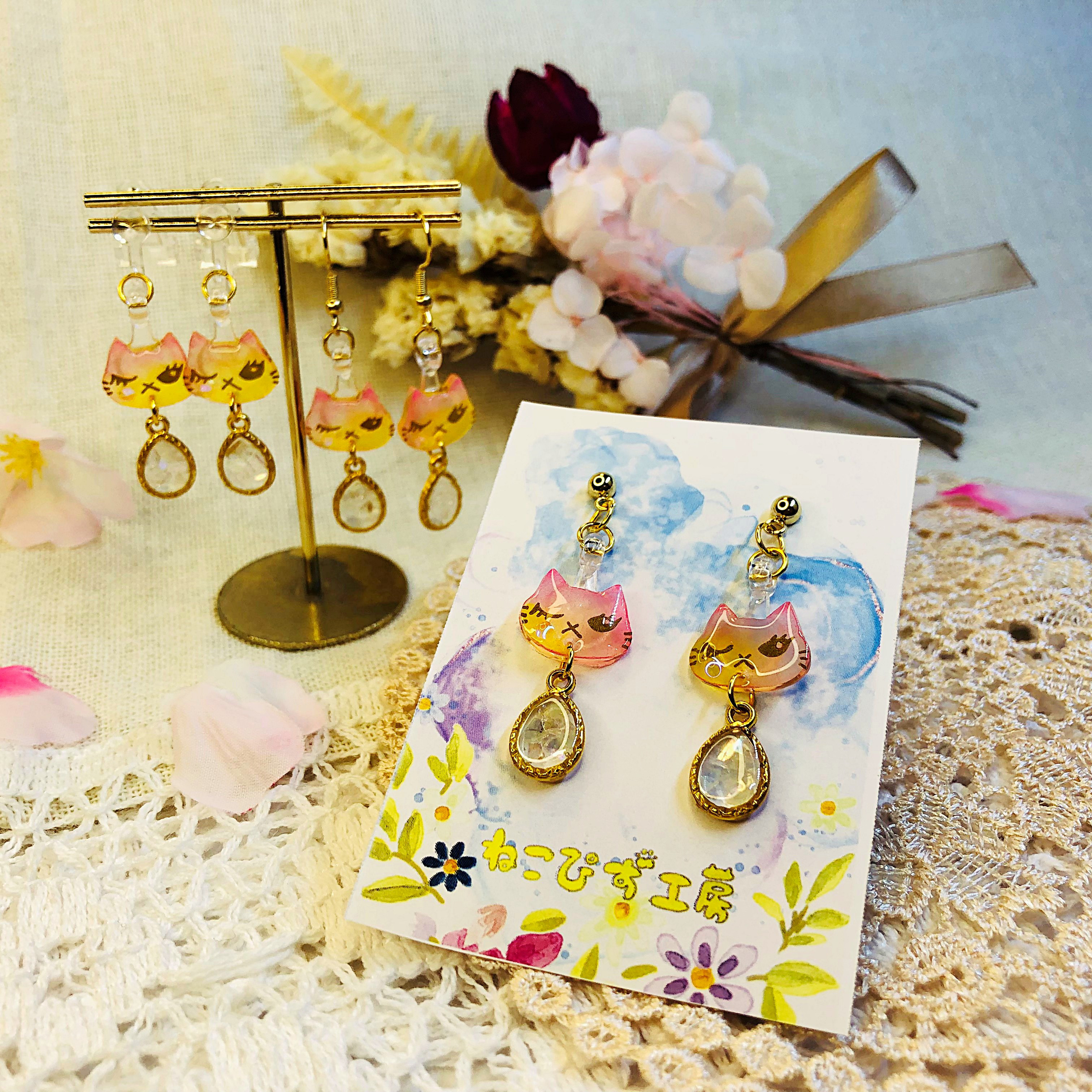 ฅ❤️ ねこ　猫　レジン　桜　蝶々　ピアス　イヤリング　ハンドメイド ねこ　猫　レジン　桜　蝶々　ピアス　イヤリング　ハンドメイド ฅ❤️