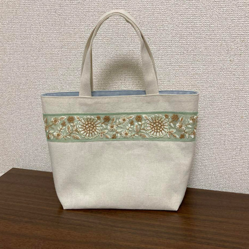 Gypschila リボン刺繍 トートバッグ グレー - メルカリ