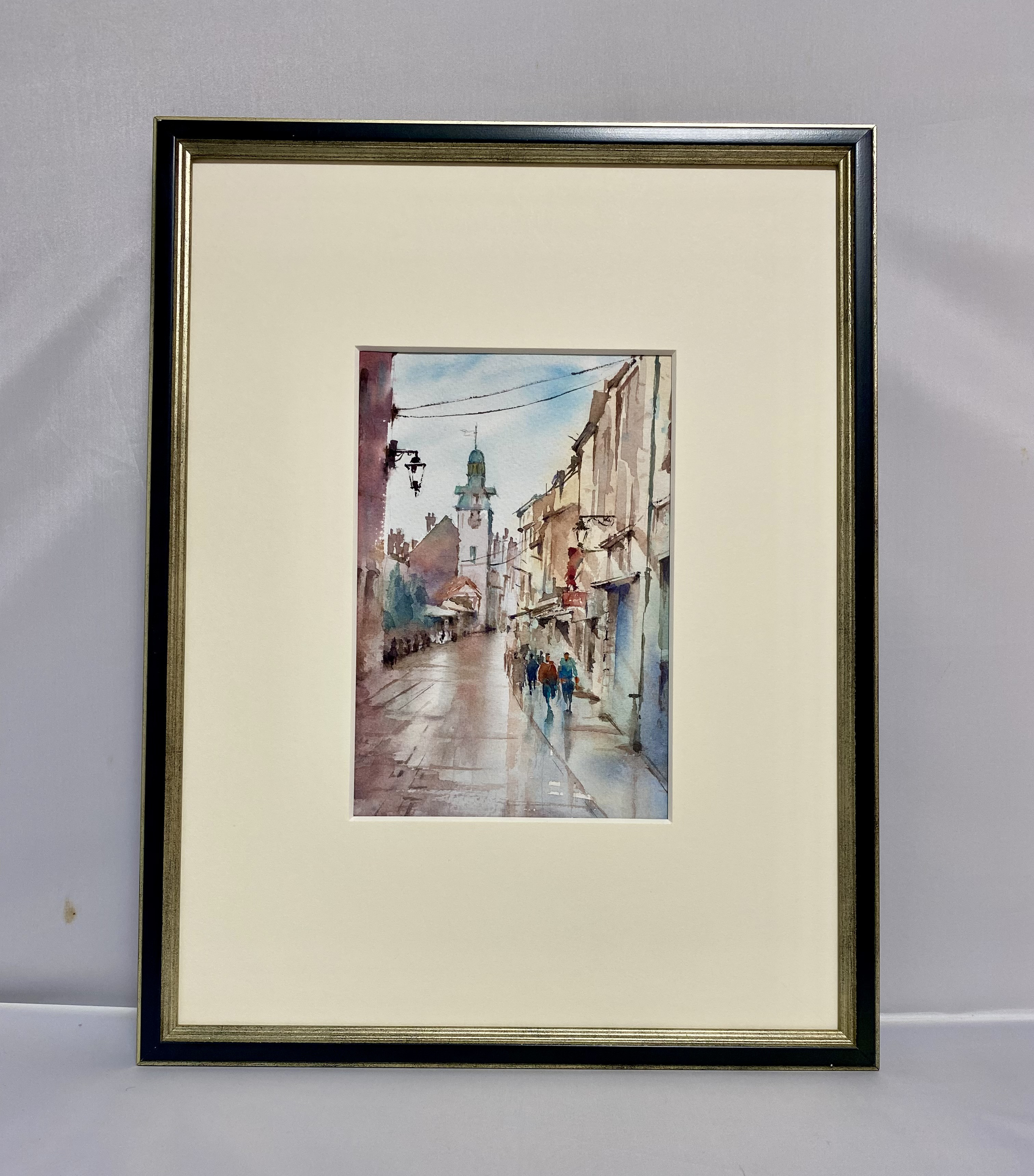 203）原画 水彩画 風景画 フランスの小さな街 絵画 マグリット