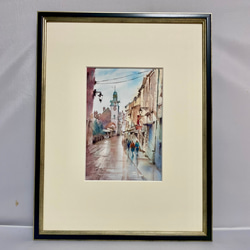水彩画　南フランス　風景画 134）原画 南フランスの小さな村 水彩画 風景画 絵画 マグリット