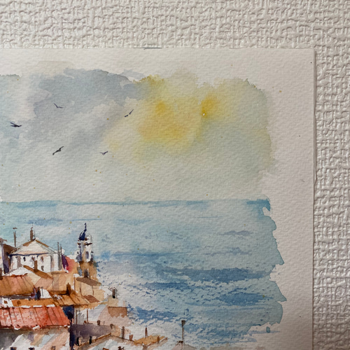 207）原画 水彩画 風景画 マントン（南フランス） 絵画 マグリット0125