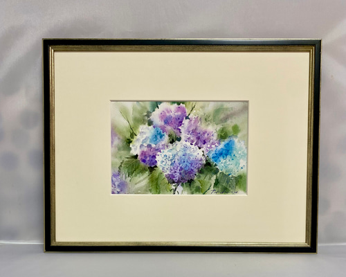 あじさい　水彩画　原画 あじさい 水彩画 原画 （透明水彩原画紫陽花 はやい）