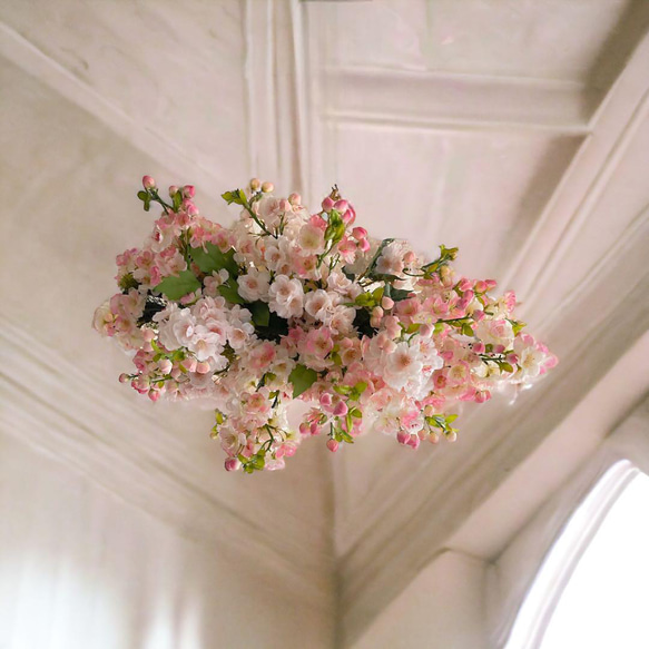 光触媒　桜のお花見リース　フライングリース　桜リース　アーティフィシャルフラワー 5枚目の画像