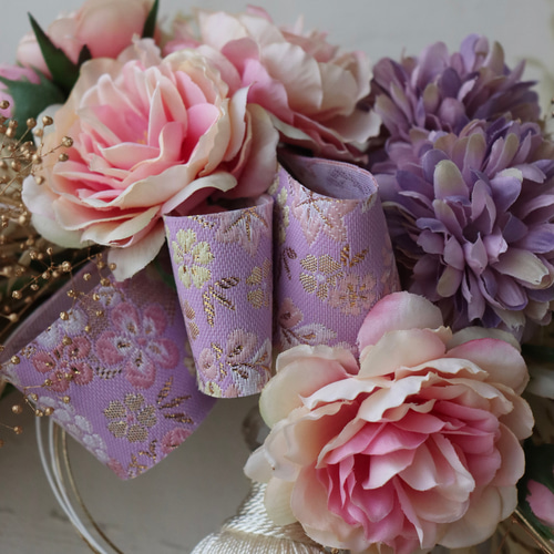 2026】ピンクローズのしめ縄リース / しめ飾り お正月飾り しめ縄