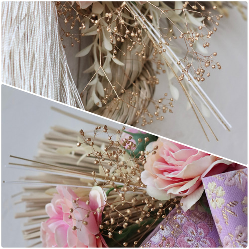 2026】ピンクローズのしめ縄リース / しめ飾り お正月飾り しめ縄