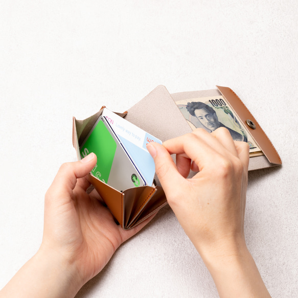 ５カラー 母の日 お札を折らない極小サイズ＋軽い  1万円も収納できる国産レザーのミニ財布 11枚目の画像