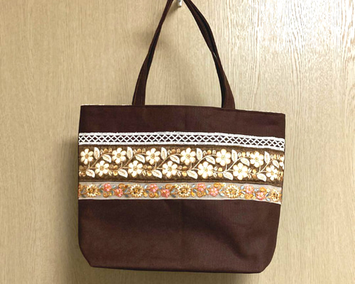 インド刺繍ハイクラスホワイト トートバッグ ハンドメイド