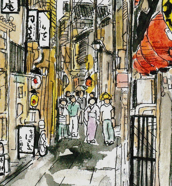 A4サイズ「 京都　先斗町」　京の水彩画工房 5枚目の画像