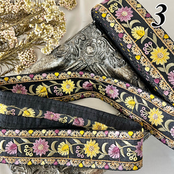 30cm  インド刺繍リボン  シルク　花柄 5枚目の画像