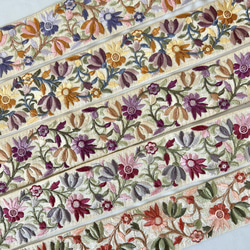 50cm  インド刺繍リボン  シルク　花柄 2枚目の画像