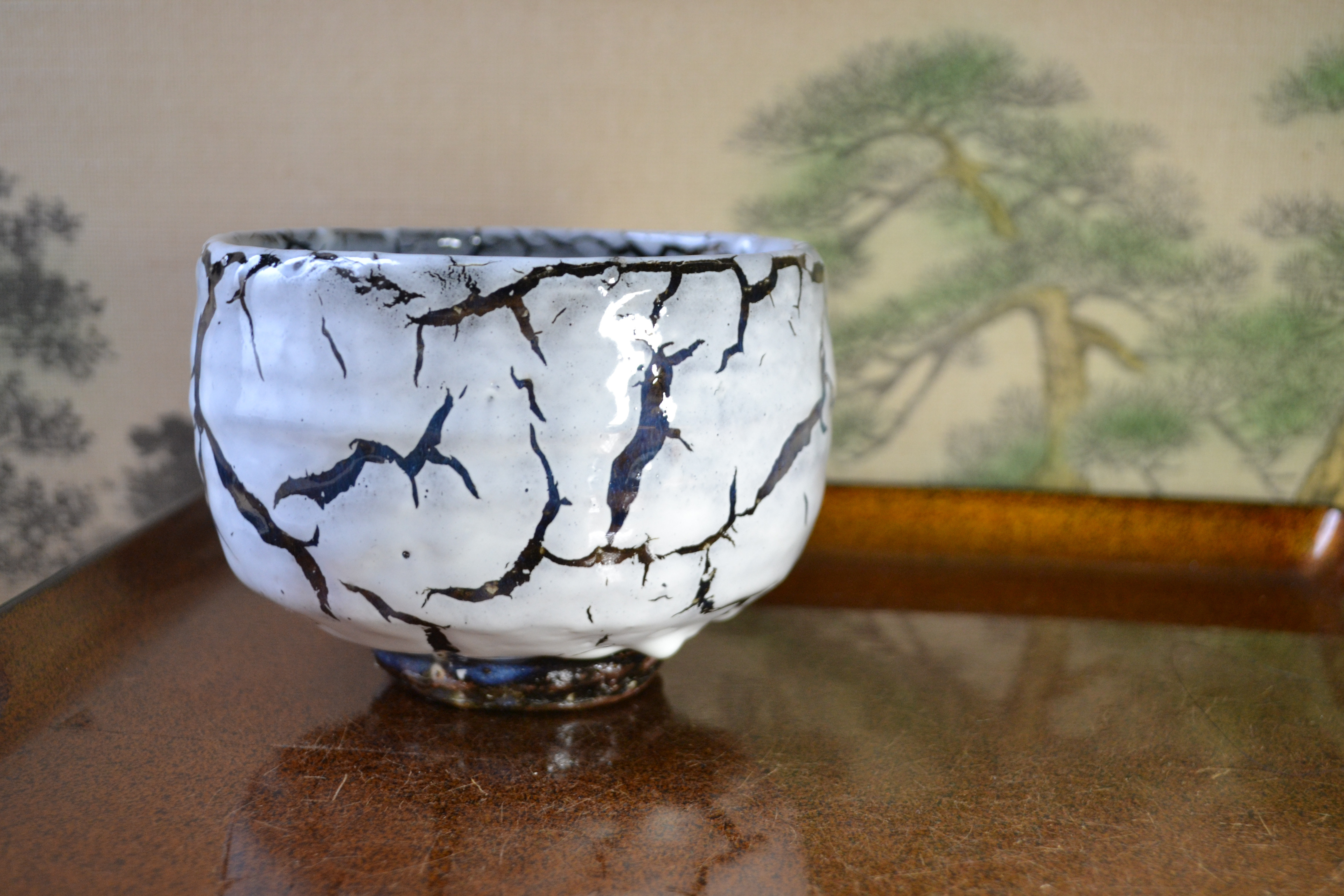 【新着！】氷裂抹茶茶碗(ゼブラ)　楽茶碗　霧箱入り　★萩焼き