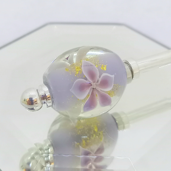 [K-144] 紫の大輪水中花のとんぼ玉・簪 4枚目の画像