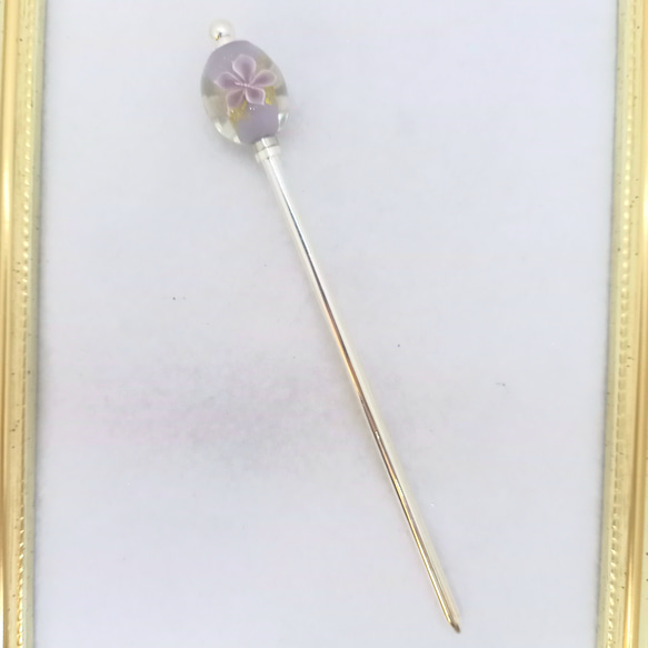 [K-144] 紫の大輪水中花のとんぼ玉・簪 7枚目の画像