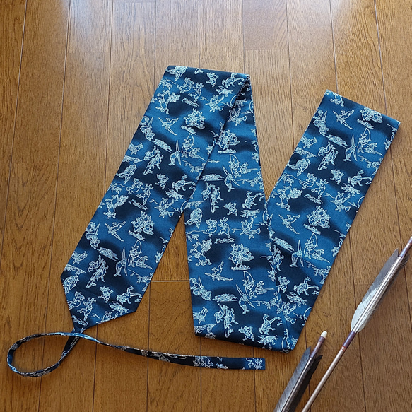 【受注製作】弓巻き　鳥獣戯画　弓矢遊び　宵藍 1枚目の画像