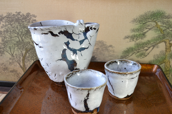 イラスト付きお猪口2個セット 源右衛門 染付 牡丹絵 酒器セット 徳利/1