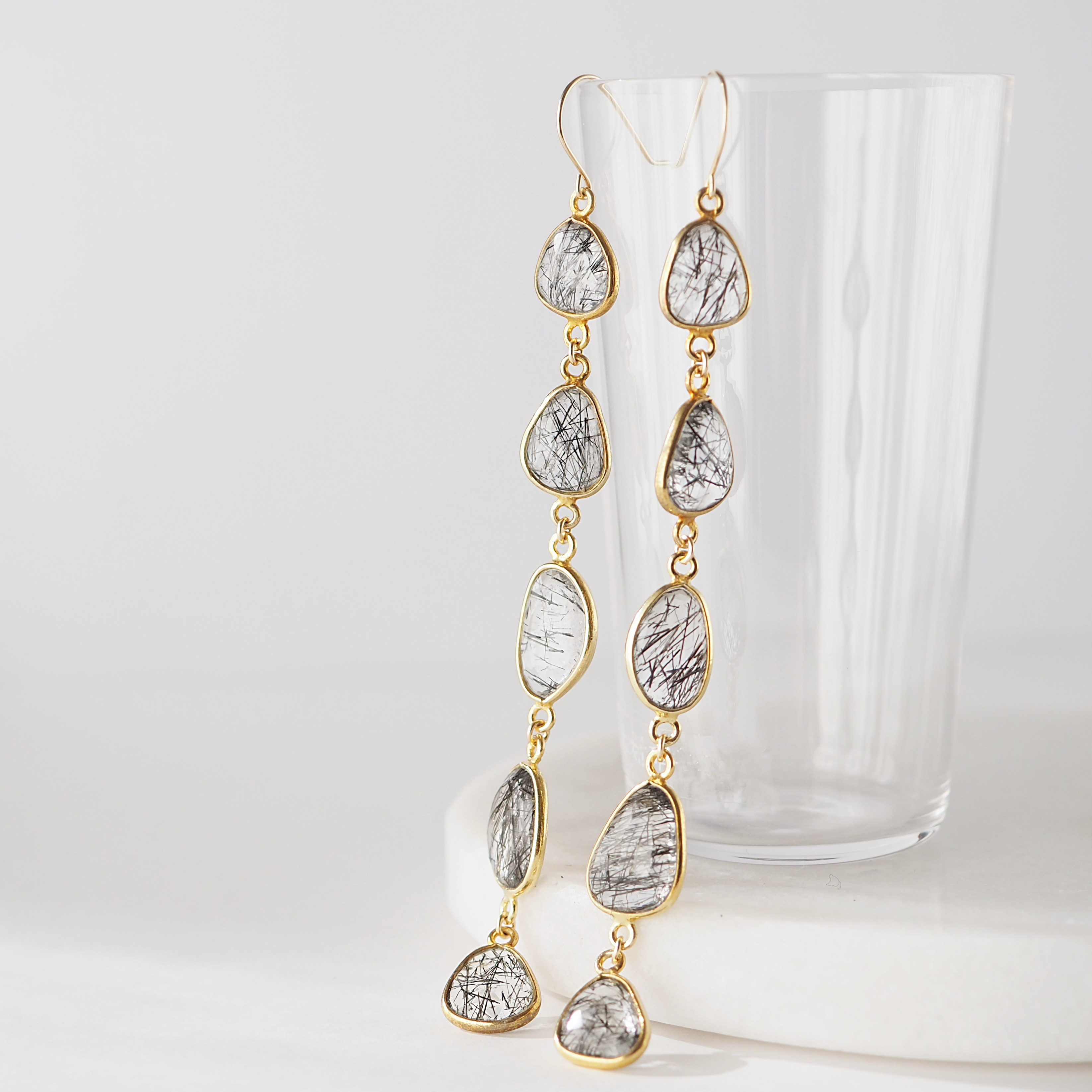 K10 / ブラックトルマリンクォーツピアス（F）/ 送料無料