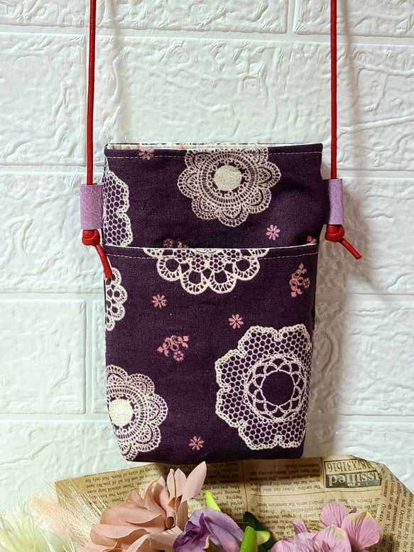 ハンドメイド スマホポシェット ショルダーバッグ サコッシュ 花