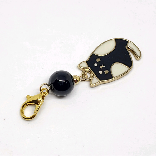 天然石＊モリオン&黒猫＊ストラップ＊キーホルダー＊チャーム 