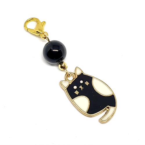 天然石＊モリオン&黒猫＊ストラップ＊キーホルダー＊チャーム 