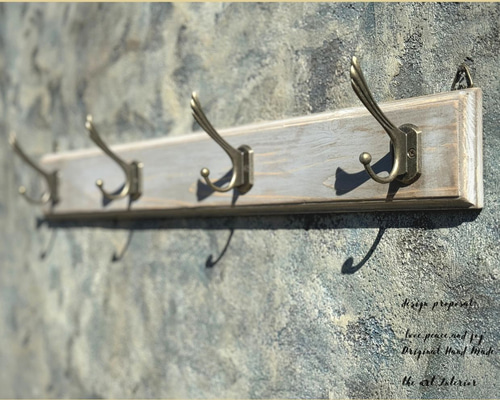 フレンチグレー》シャビーシック 壁掛けウォールフック 4連 羽型