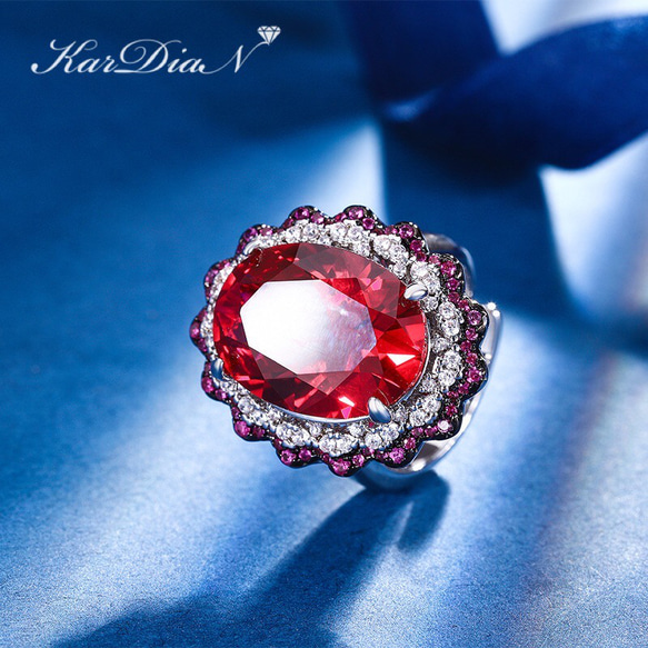 人工ルビー キラキラ ゴージャス ヘイローリング ラグジュアリー  