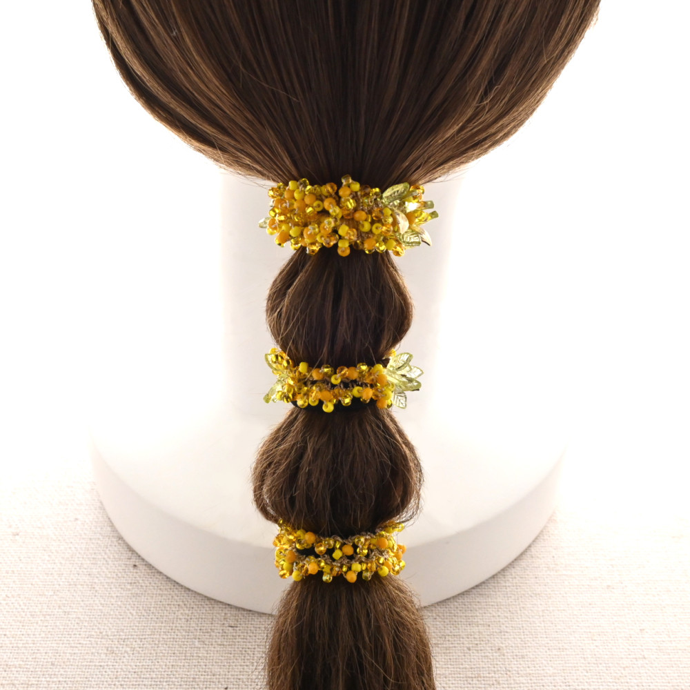 ✨3点セット✨ミモザの花冠 ビーズ シュシュ
