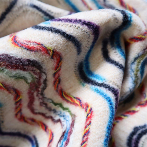 オルテガ柄 ネイティブ柄 刺繍 ウールニット生地 厚手 生地