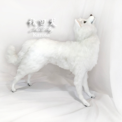 秋田犬（2頭） 成犬白 可動 ＆ パピー白 子犬 セット 羊毛