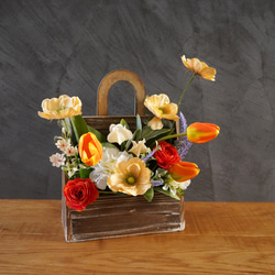 【枯れないお花】春のアレンジメント・バッグ型　母の日　お祝い　インテリア　ギフト　チューリップ 17枚目の画像