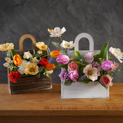 【枯れないお花】春のアレンジメント・バッグ型　母の日　お祝い　インテリア　ギフト　チューリップ 18枚目の画像
