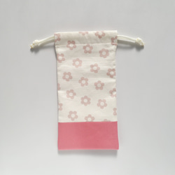 25×13  巾着　縦長　お花　花柄　くすみカラー　ピンク 2枚目の画像