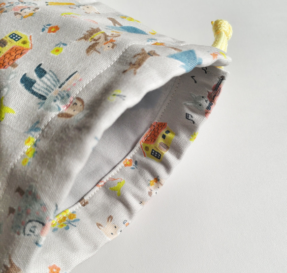 20×15  巾着  コップ袋   北欧　どうぶつ　ライトグレー　うさぎ　犬　リス 　　　 7枚目の画像