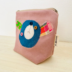 パッチワーク⭐︎Rabbit pouch【くすみピンク 9.5号帆布】受注制作 3枚目の画像