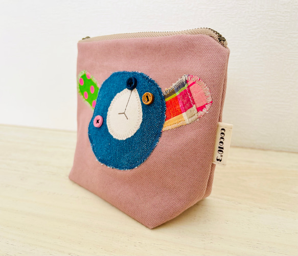 パッチワーク⭐︎Rabbit pouch【くすみピンク 9.5号帆布】受注制作 3枚目の画像