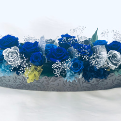 プリザーブドフラワー/青薔薇とシルバーローズのラグジュアリーフラワー 10枚目の画像